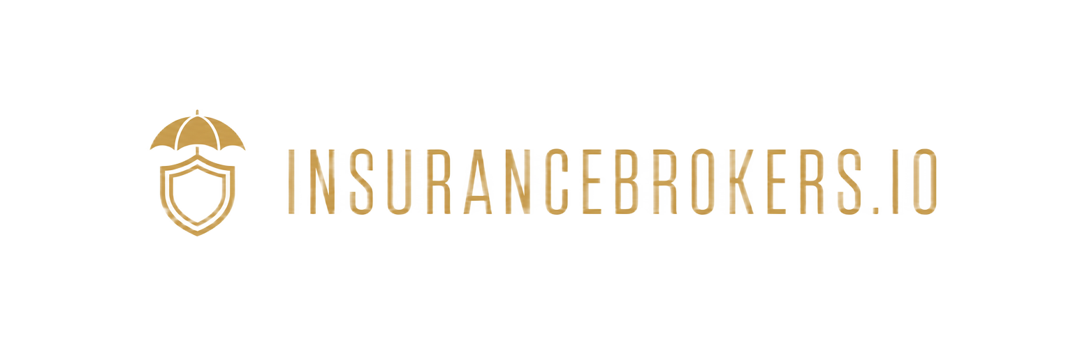 InsuranceBrokers.io logo: gold umbrella over a shield beside the wordmark